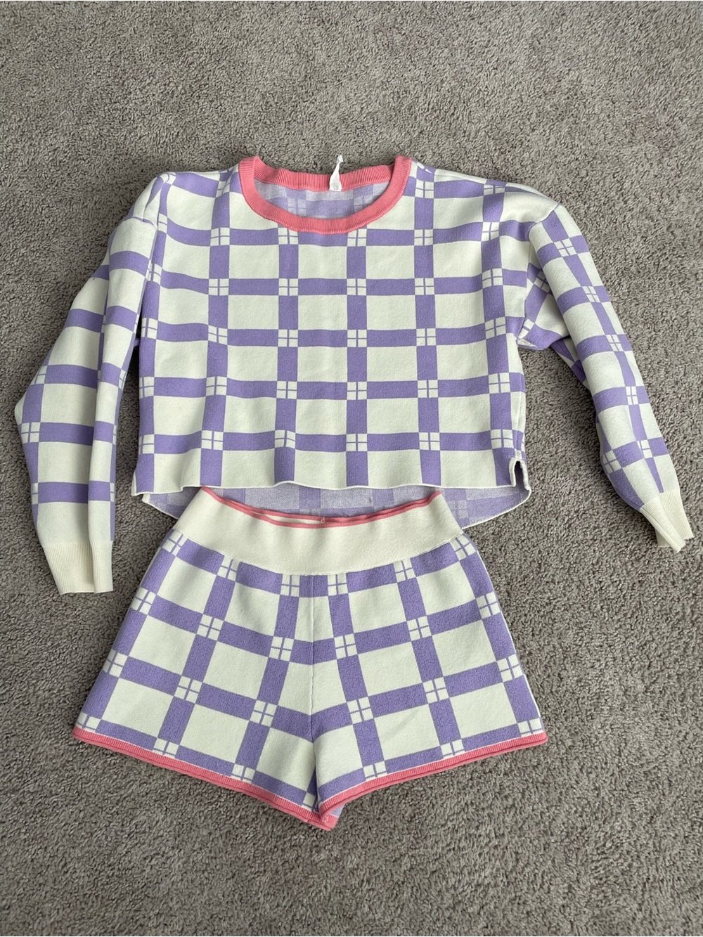 Daily Practice by Anthropologie Plaid Knit Cropped Sweater & Shorts Set